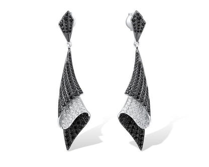 Black And White Classical Sterling Silver Earrings For Woman Folded Black Spinel White Cubic Zirconia