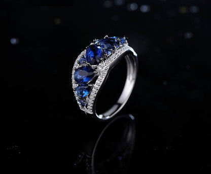 Blue Night Ring - 925 стерлингового серебра кольца для женщин Blue Glass White Cubic Zirconia