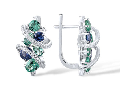 Blue And Green Sparkling Spinel Sterling Silver Earrings White Cubic Zirconia