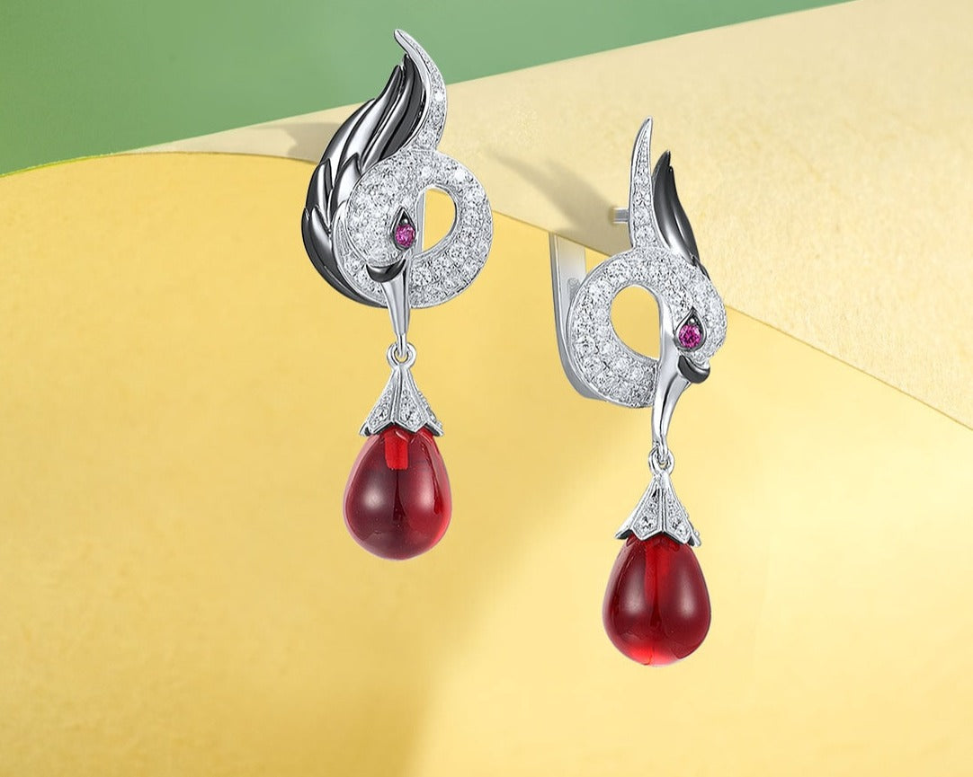 White Swan Created  Ruby Earrings