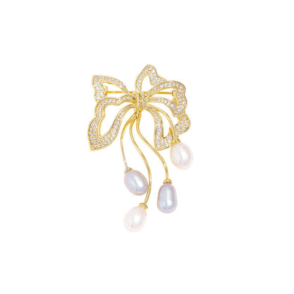 Women's Bowknot Pearl Brooch Freshwater Pearl