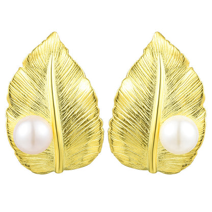 Leaf Pearl Sterling Silver 925 Earrings