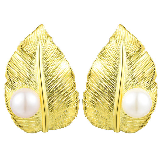 Leaf Pearl Sterling Silver 925 Earrings