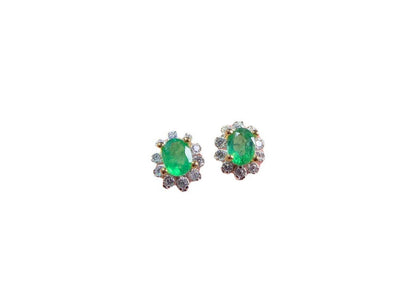 Women's Natural Emerald Silver Stud Earrings