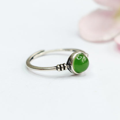 Silver Inlaid Natural Hetian Jade Jasper Ring