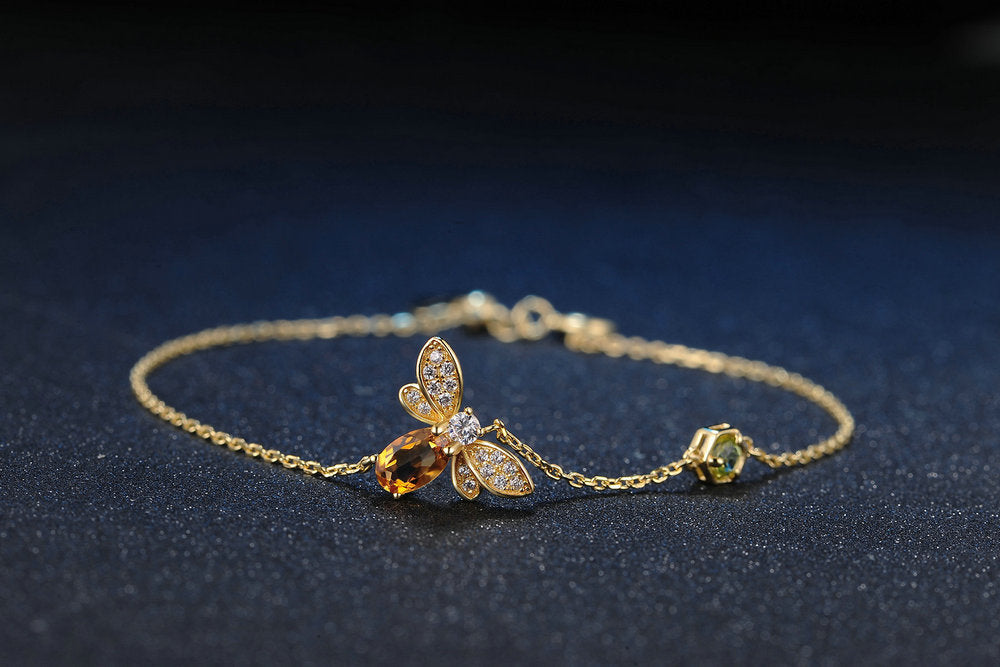 Natural Citrine Peridot Little Bee Bracelet