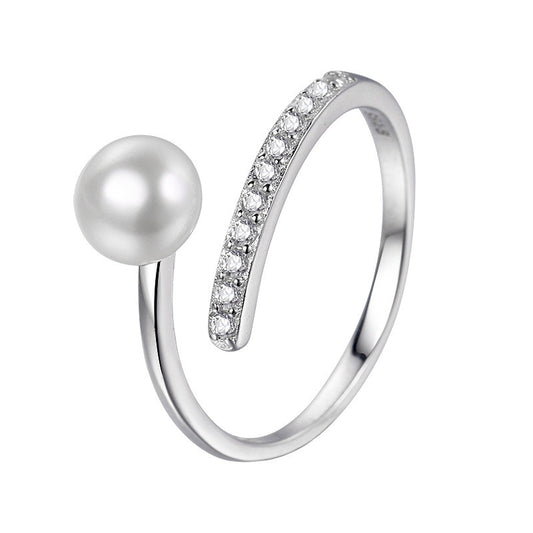 Pearl Zircon Round Pearl Ring